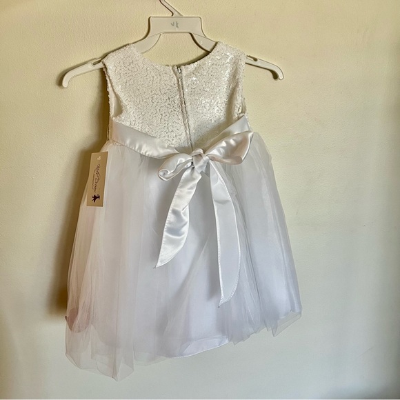 Baby Girl White Multi Color Sequin Petal Floating Flower Girl Dress - Picture 3 of 5